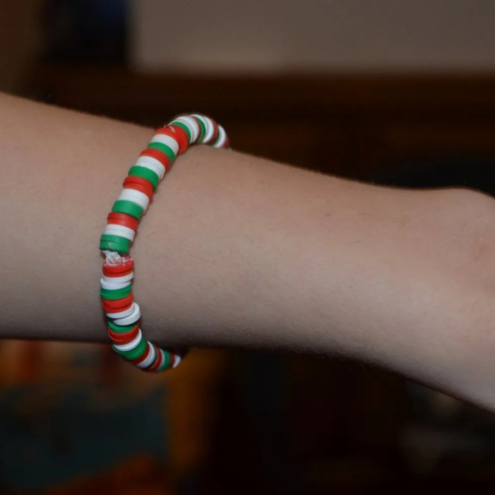 Handmade Watermelon colored Clay bead Elastic bracelet